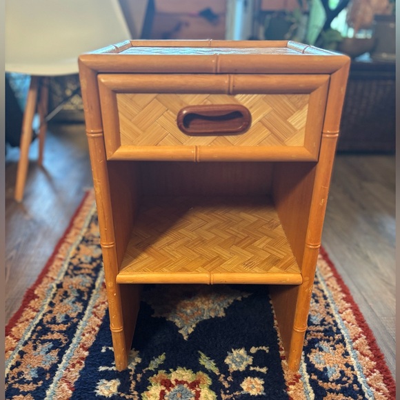 BOHO Vintage Bamboo Rattan Side Table 19” Nightstand Entryway • Lightweight - Picture 1 of 15